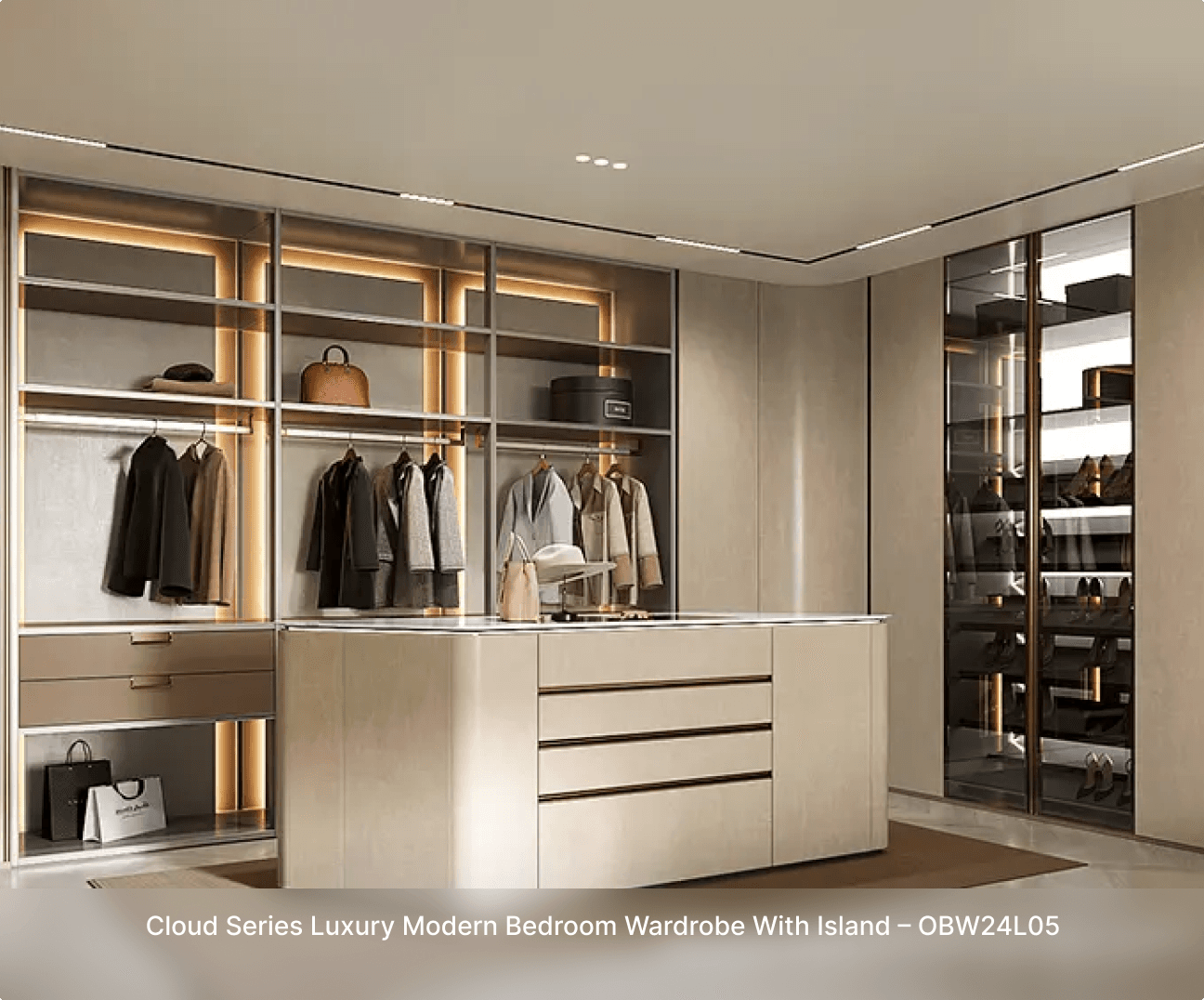 Cloud Series Luxury Modern Bedroom Wardrobe With Island – OBW24L05
