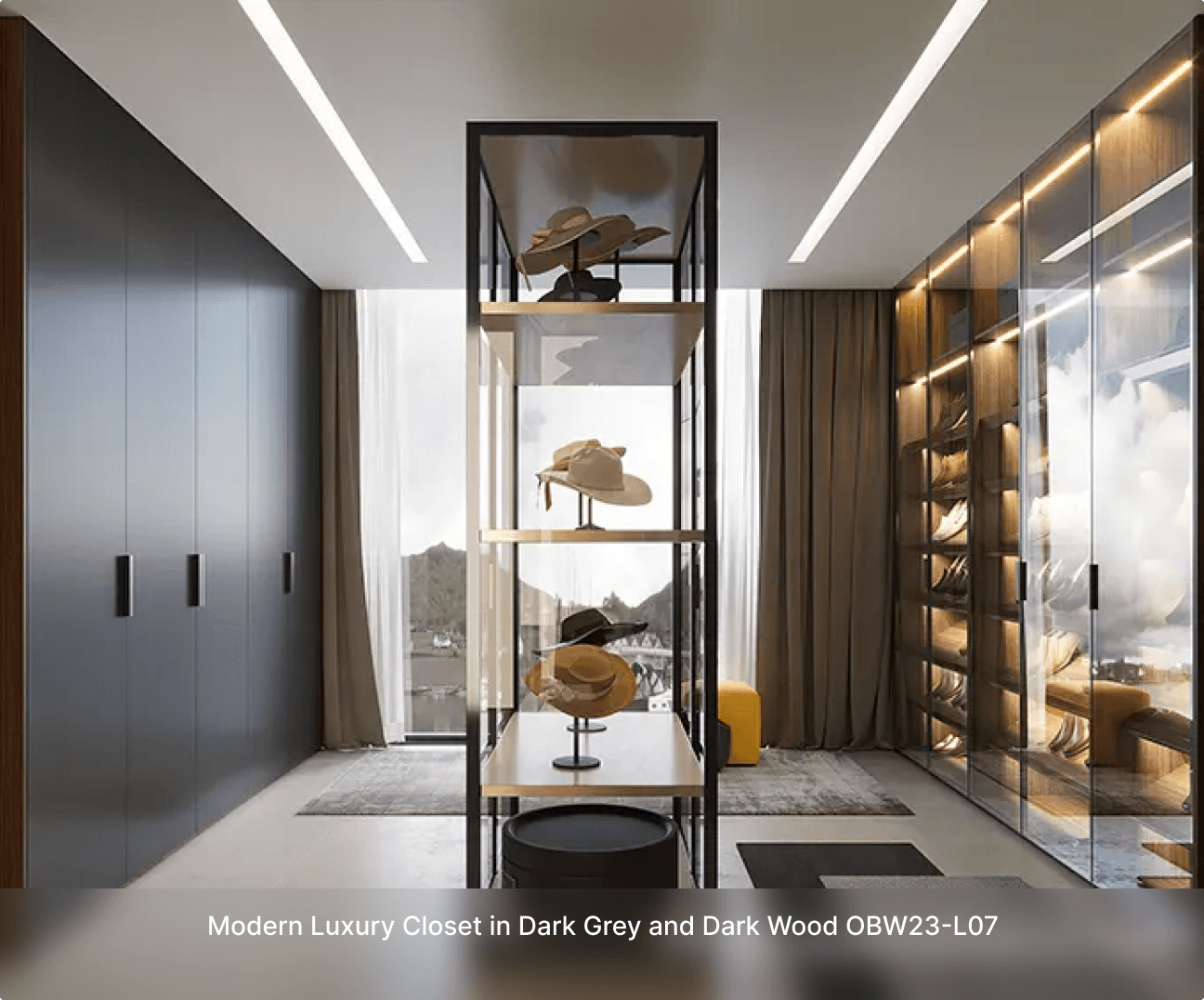Modern Luxury Closet in Dark Grey and Dark Wood OBW23-L07