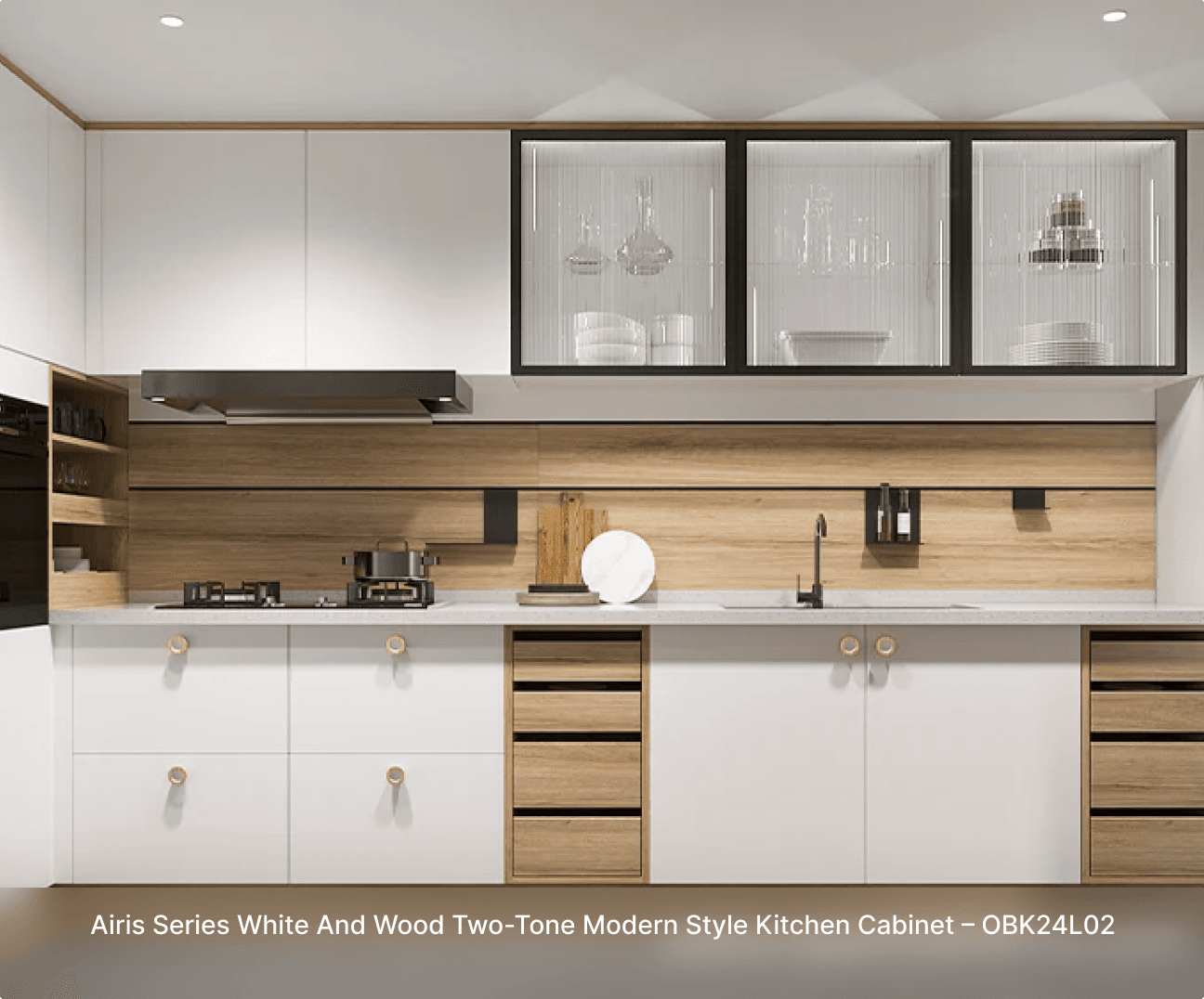 Airis Series White And Wood Two-Tone Modern Style Kitchen Cabinet – OBK24L02