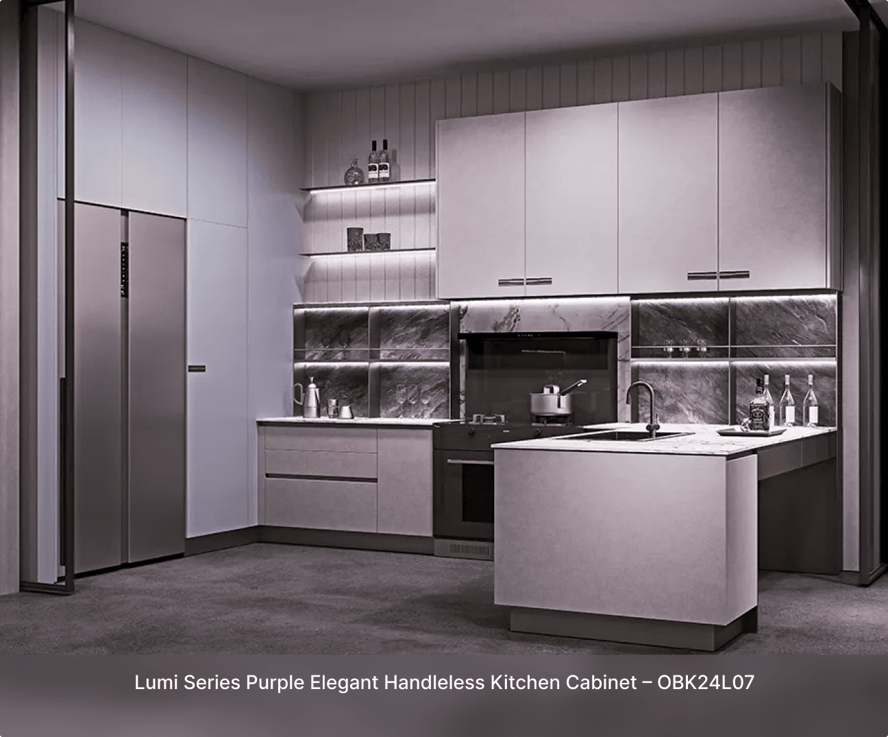 Lumi Series Purple Elegant Handleless Kitchen Cabinet – OBK24L07